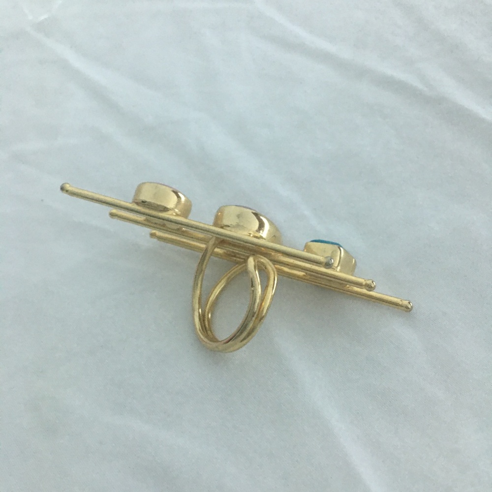 Gold Pl Ring With Agate. Size Adjustable Nwot - image 7